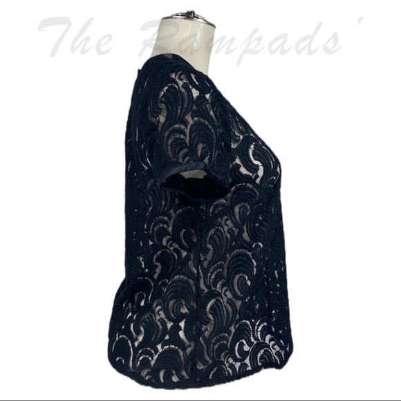 DKNY Black Lace Short-sleeve Top Size 10 - Picture 2 of 8